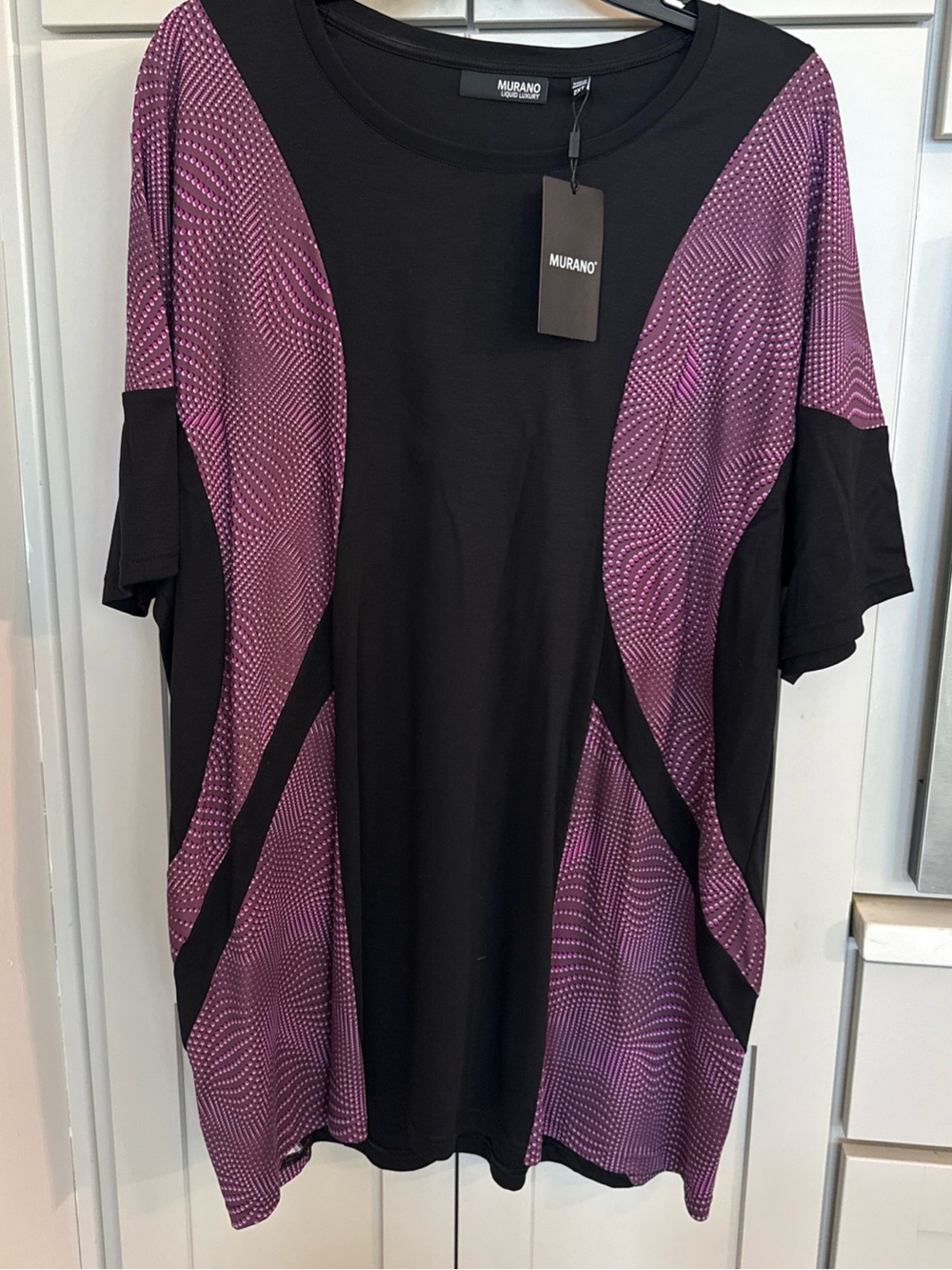 NEW Murano T-Shirt Men 2XT Stretch Short Sleeve Black Purple Liquid Luxury